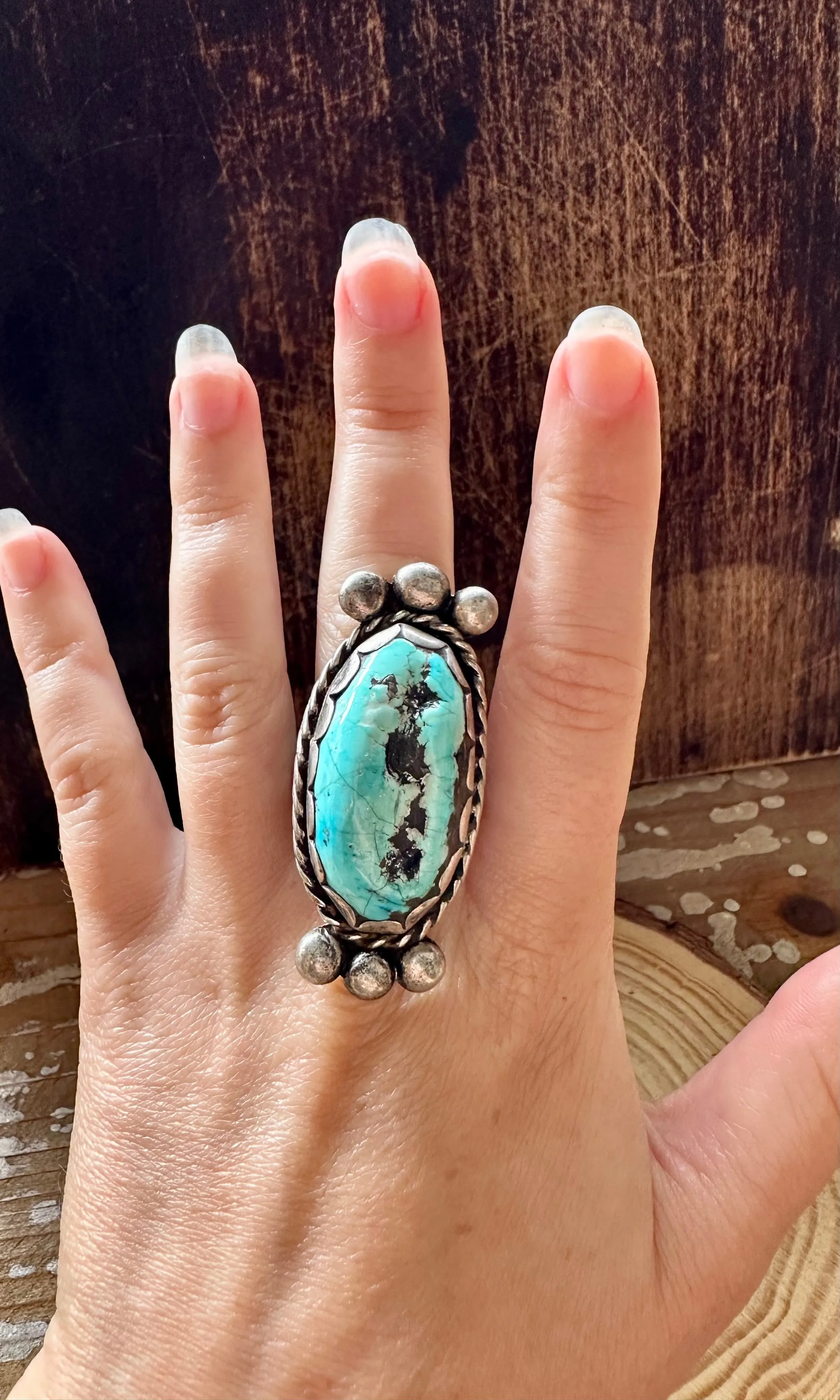 BLUE BOY Vintage Silver & Turquoise Ring • Size 11 1/2