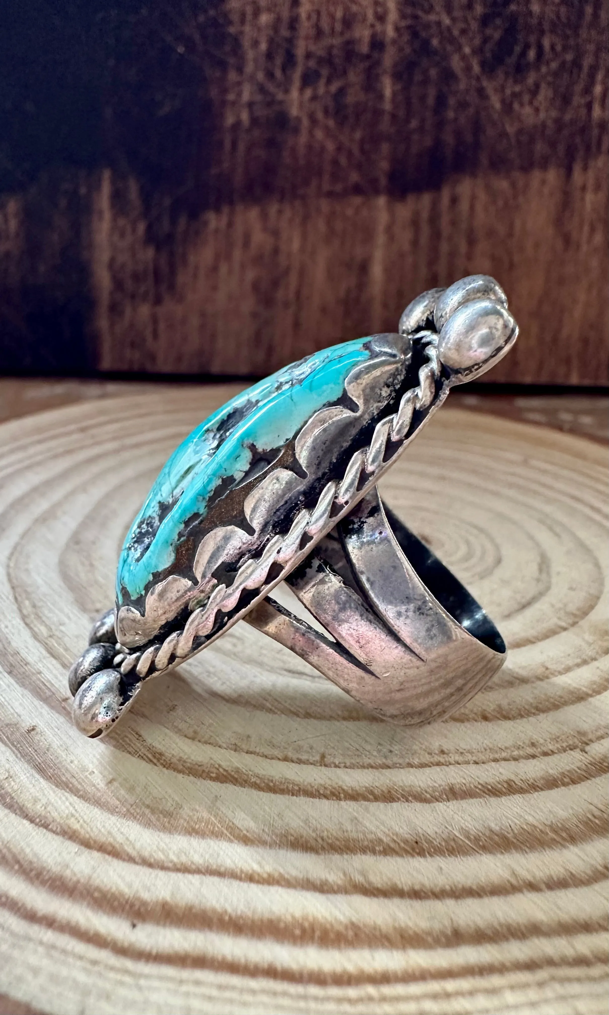 BLUE BOY Vintage Silver & Turquoise Ring • Size 11 1/2