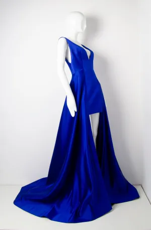 Blue Geometric Silk Gown