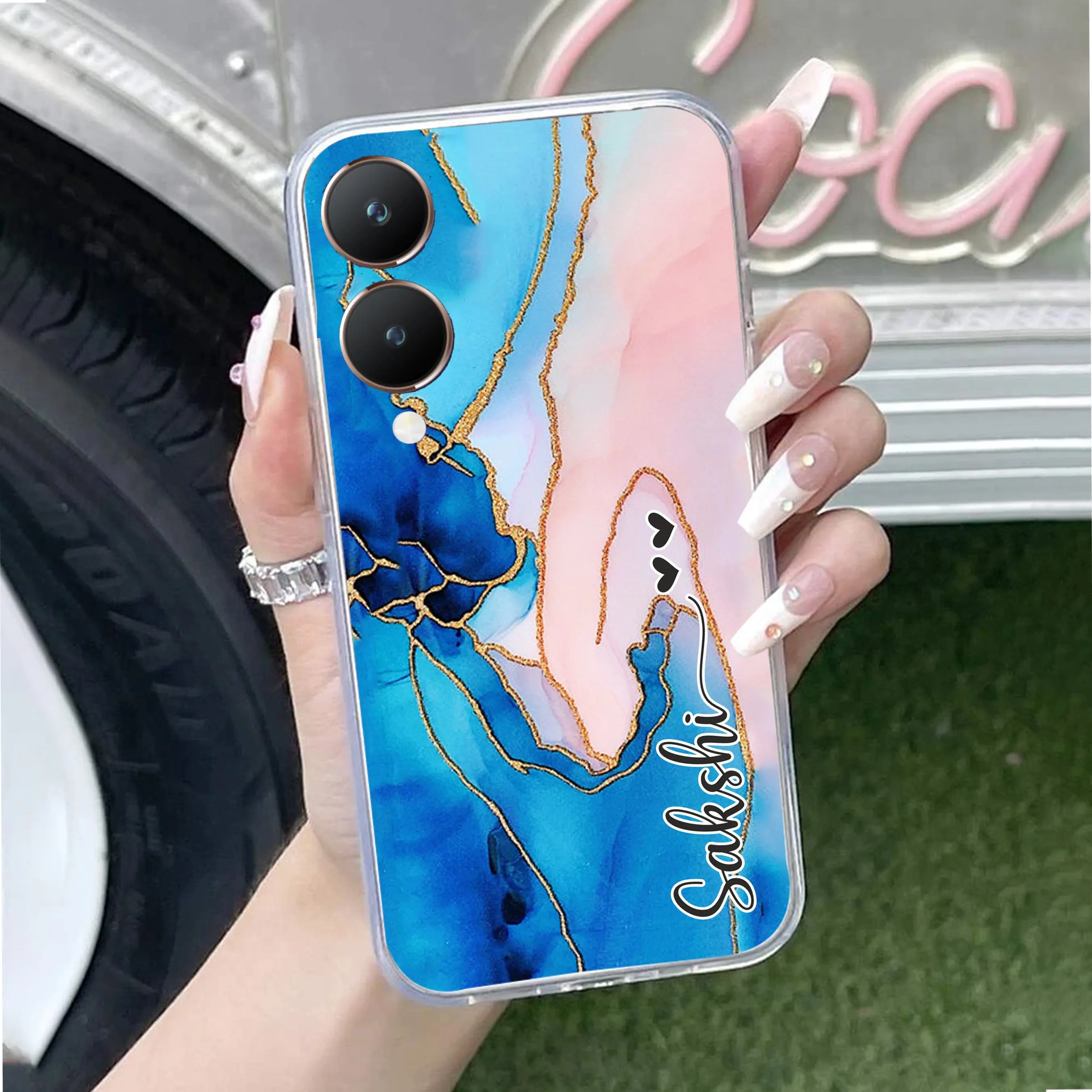 Blue Gradient Marble Customize Transparent Silicon Case For Vivo