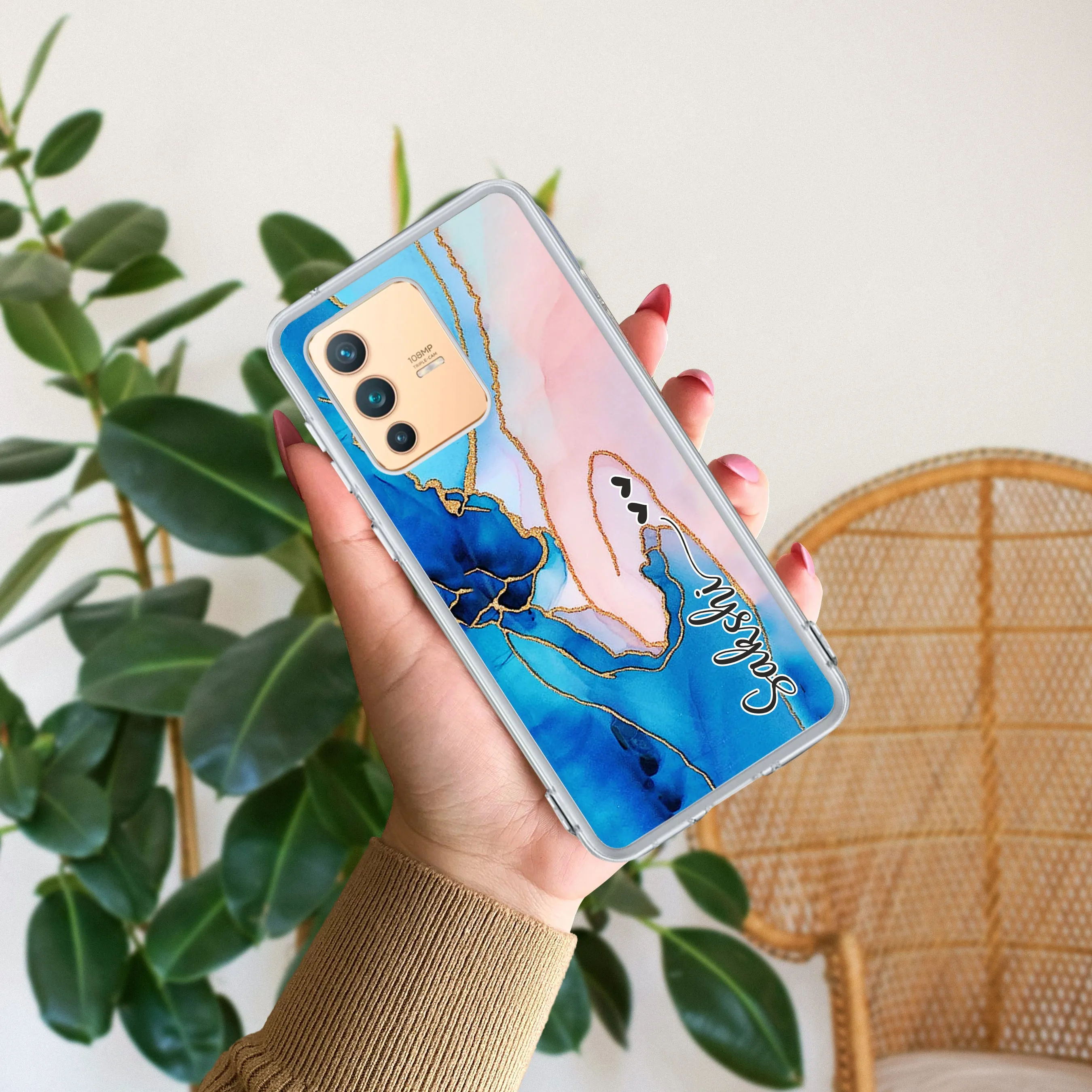 Blue Gradient Marble Customize Transparent Silicon Case For Vivo