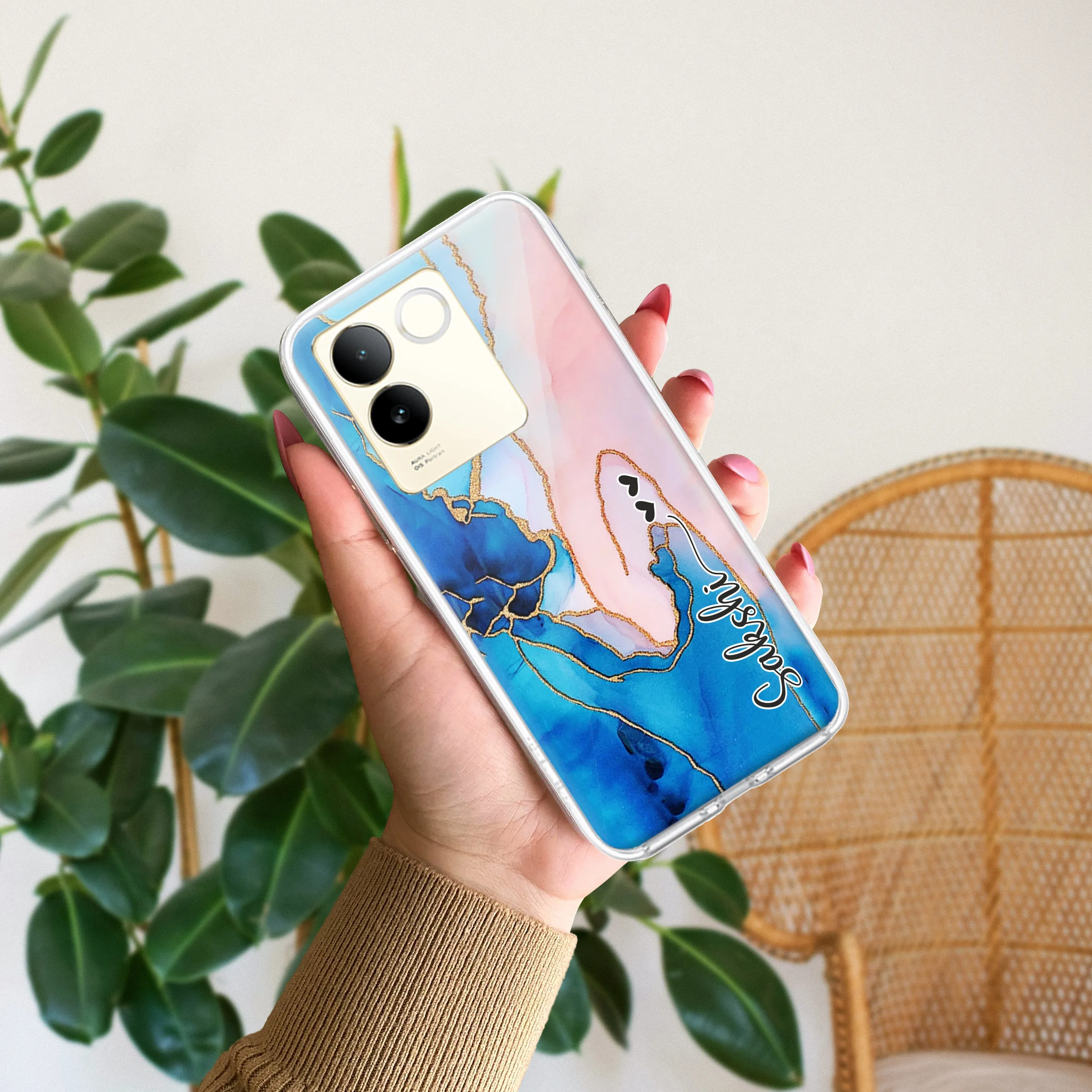 Blue Gradient Marble Customize Transparent Silicon Case For Vivo