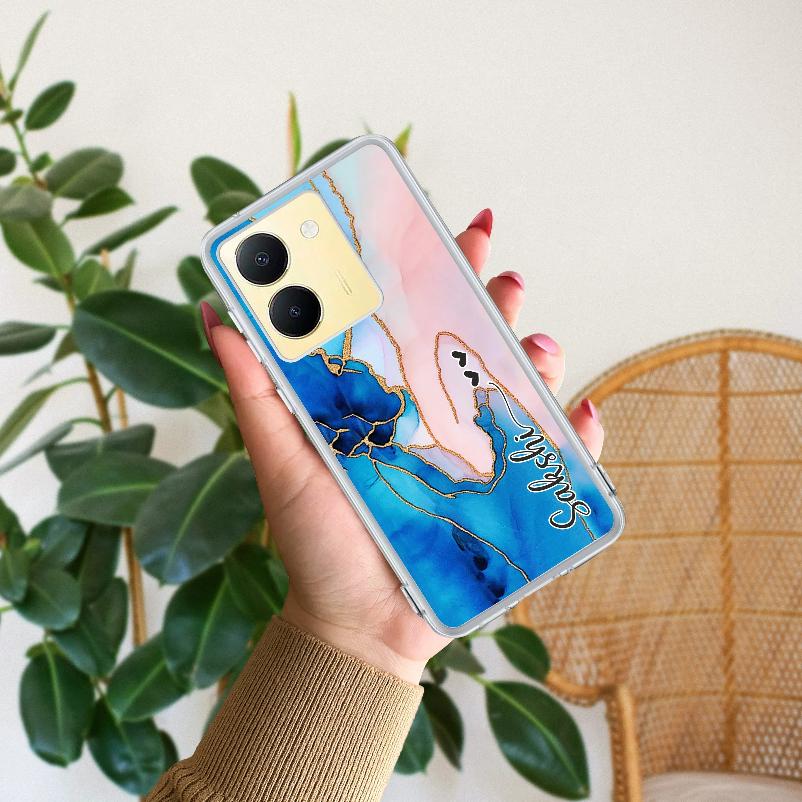 Blue Gradient Marble Customize Transparent Silicon Case For Vivo