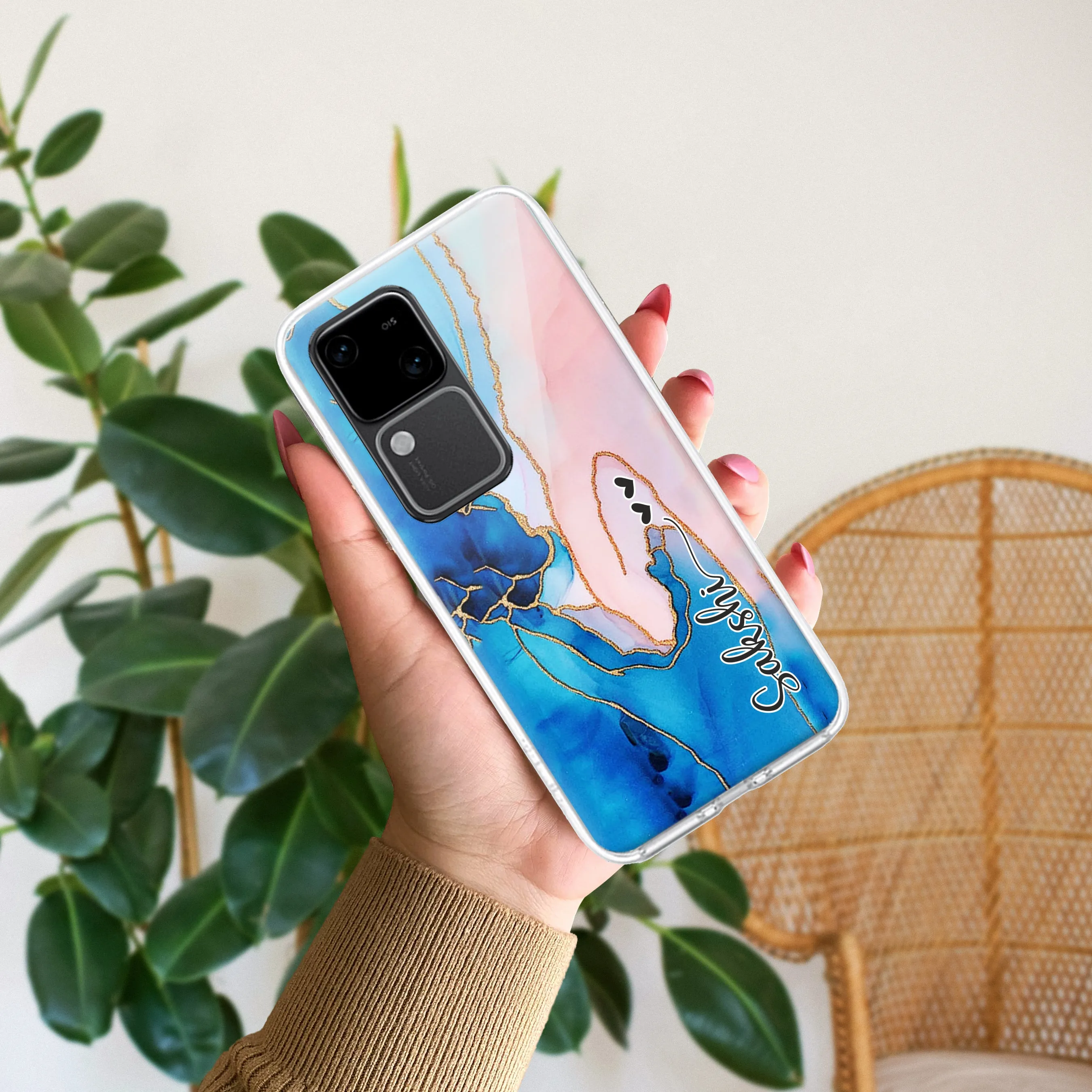 Blue Gradient Marble Customize Transparent Silicon Case For Vivo