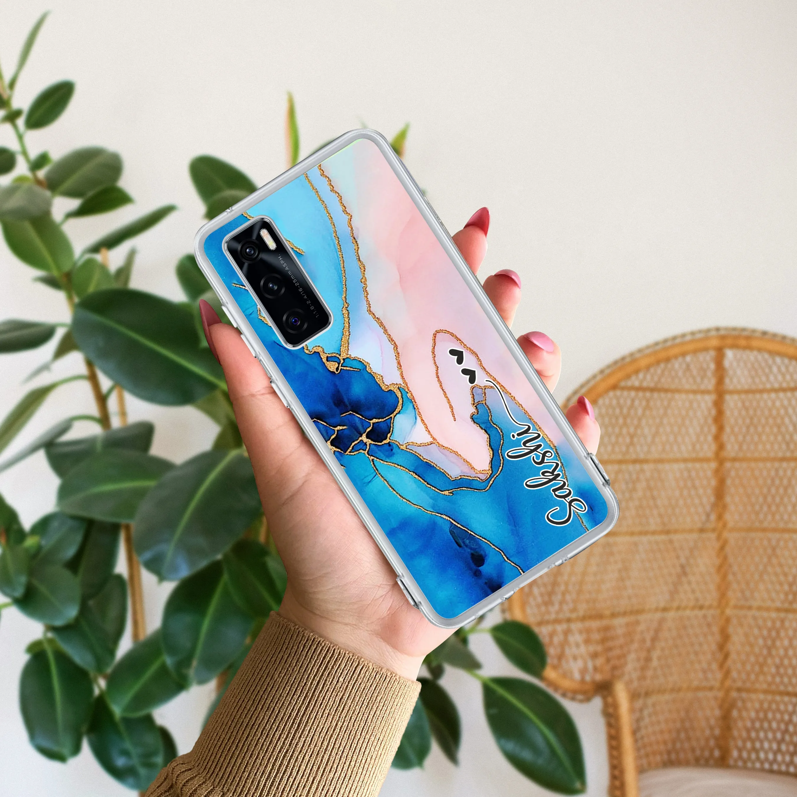 Blue Gradient Marble Customize Transparent Silicon Case For Vivo