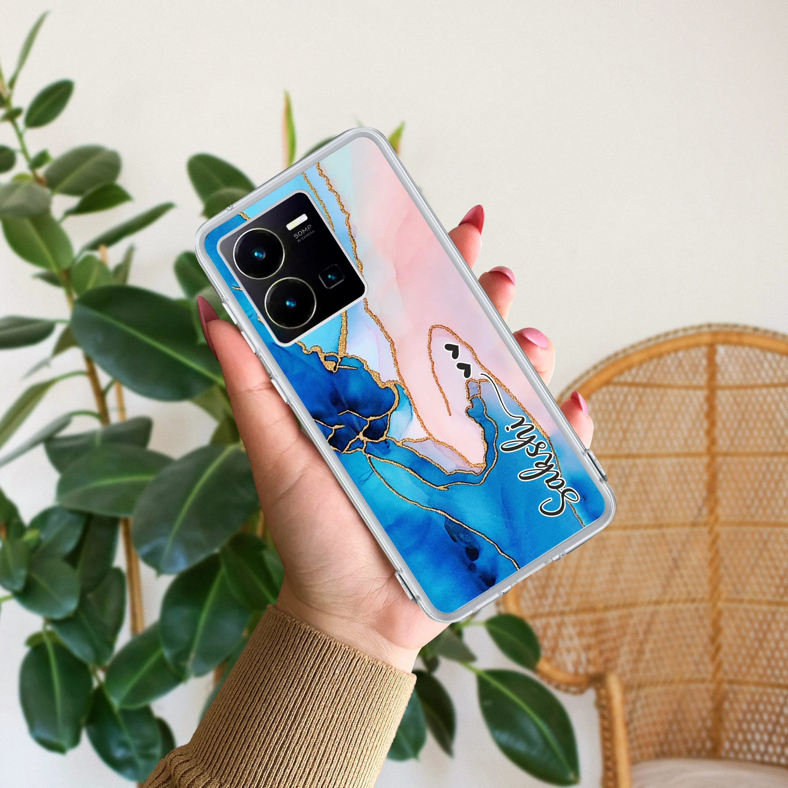 Blue Gradient Marble Customize Transparent Silicon Case For Vivo