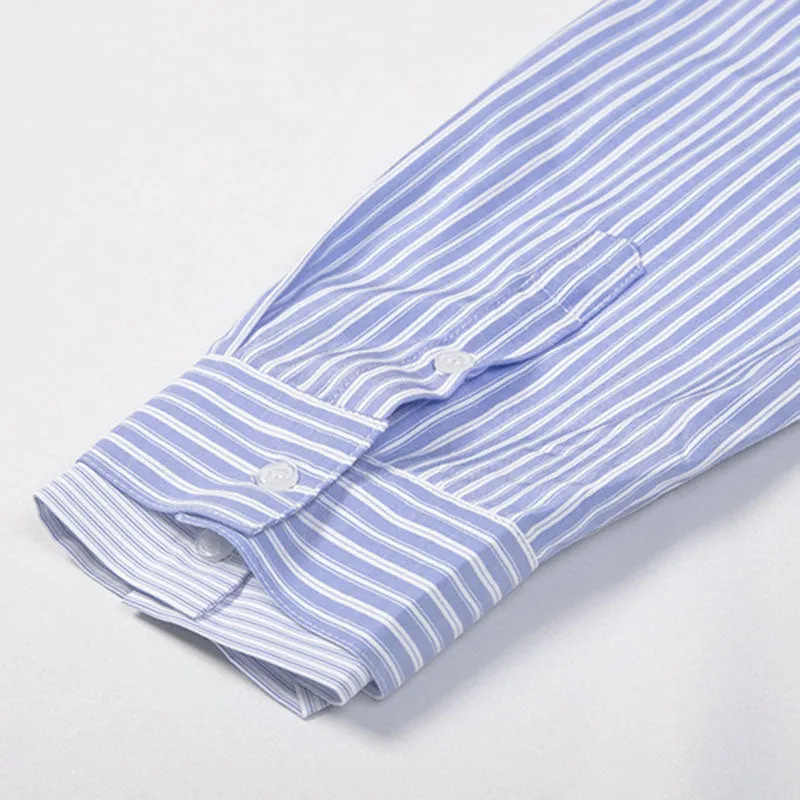 Blue Striped Casual Stand Collar Shirt