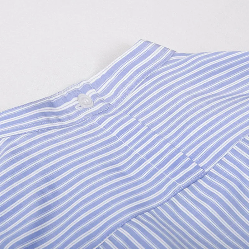 Blue Striped Casual Stand Collar Shirt