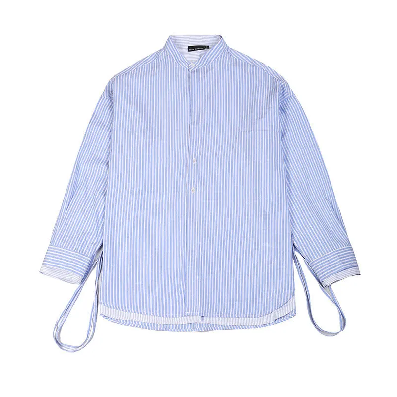 Blue Striped Casual Stand Collar Shirt