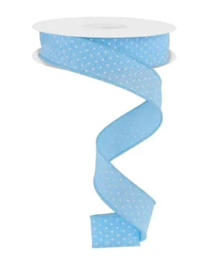 blue swiss dot wired skinny wired ribbon, 7/8''