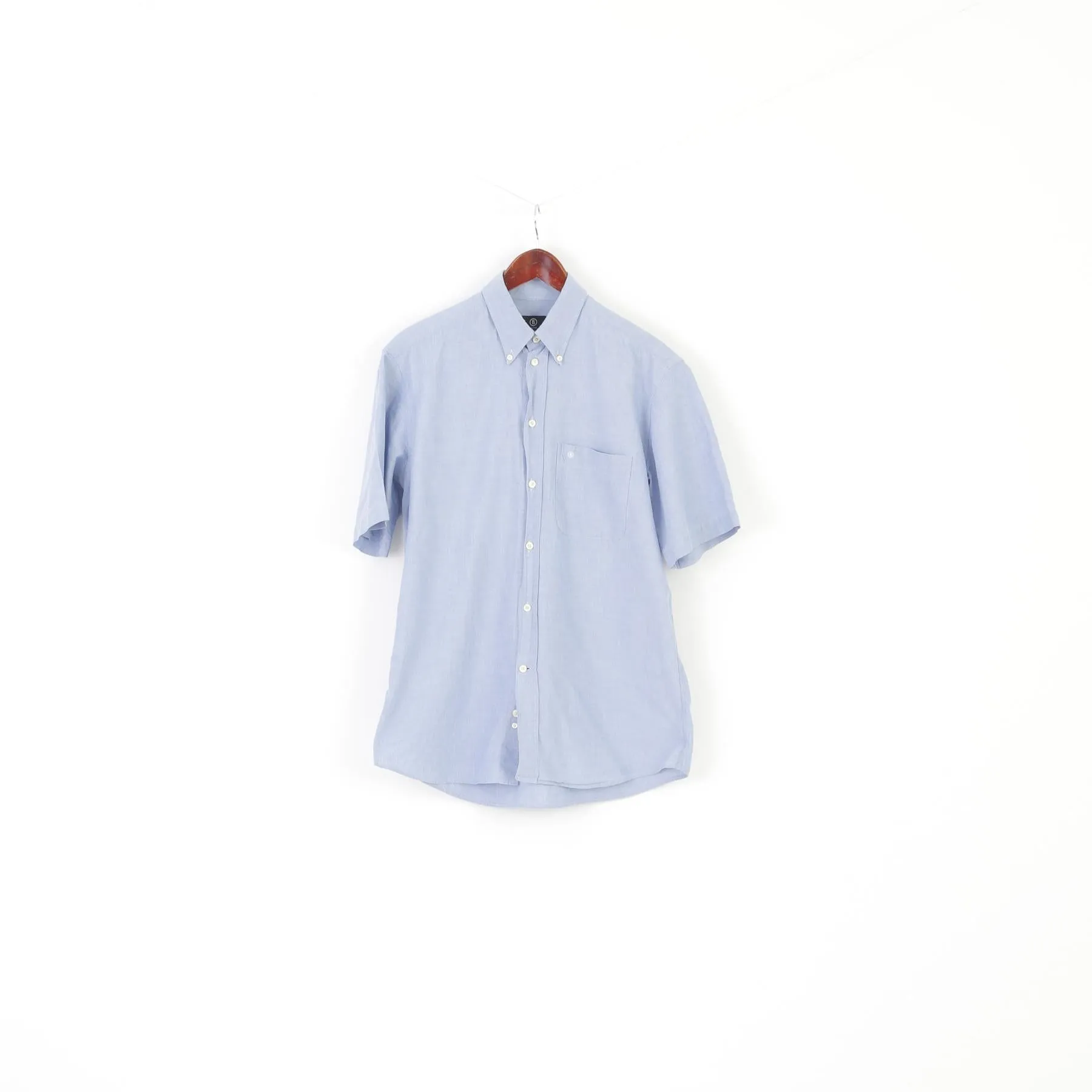 Bogner Men 40 M Casual Shirt Blue Cotton Pocket Vintage Short Sleeve Top