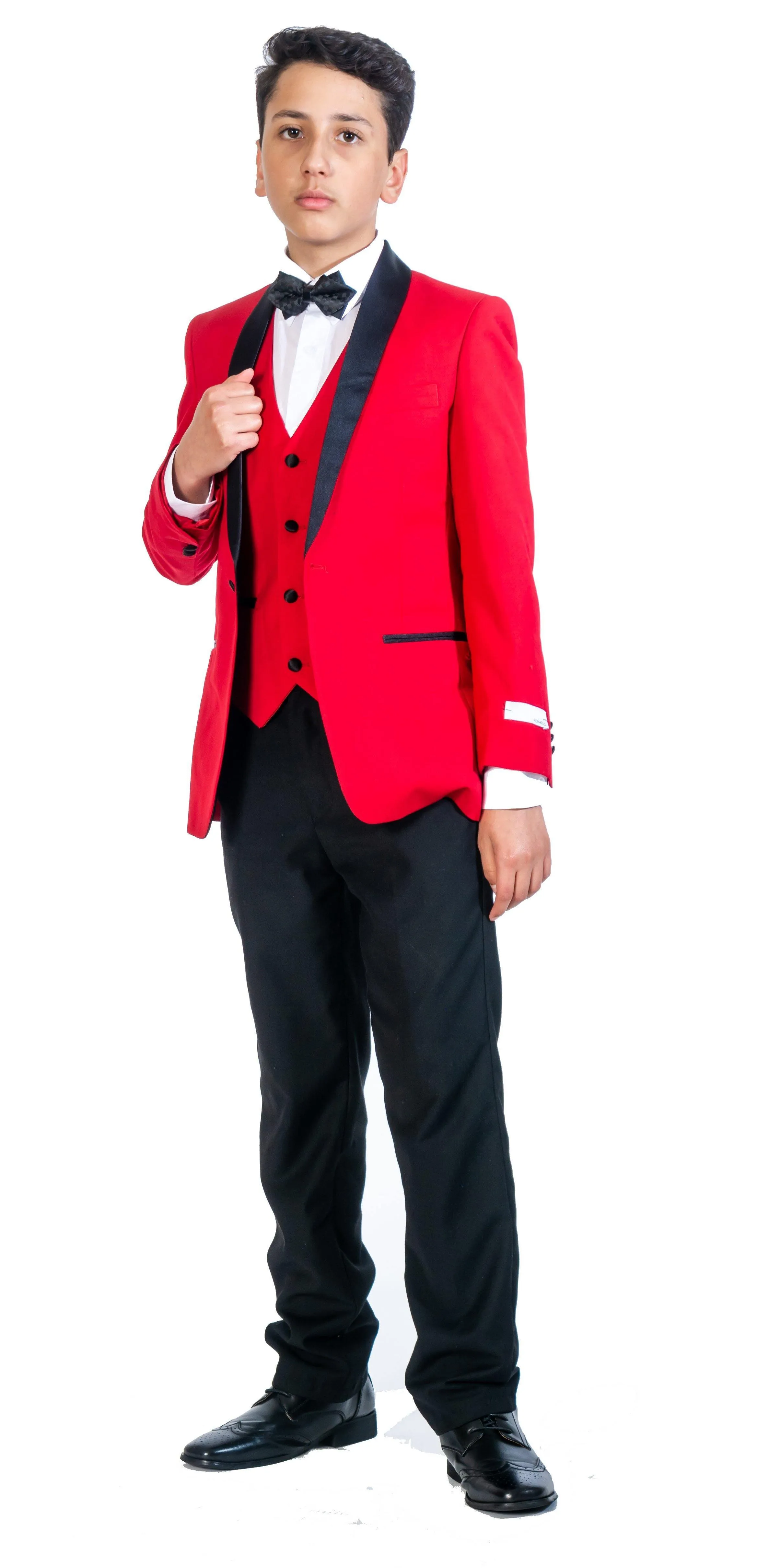 Boys 5 PC Red/Black Shawl Lapel Tuxedo