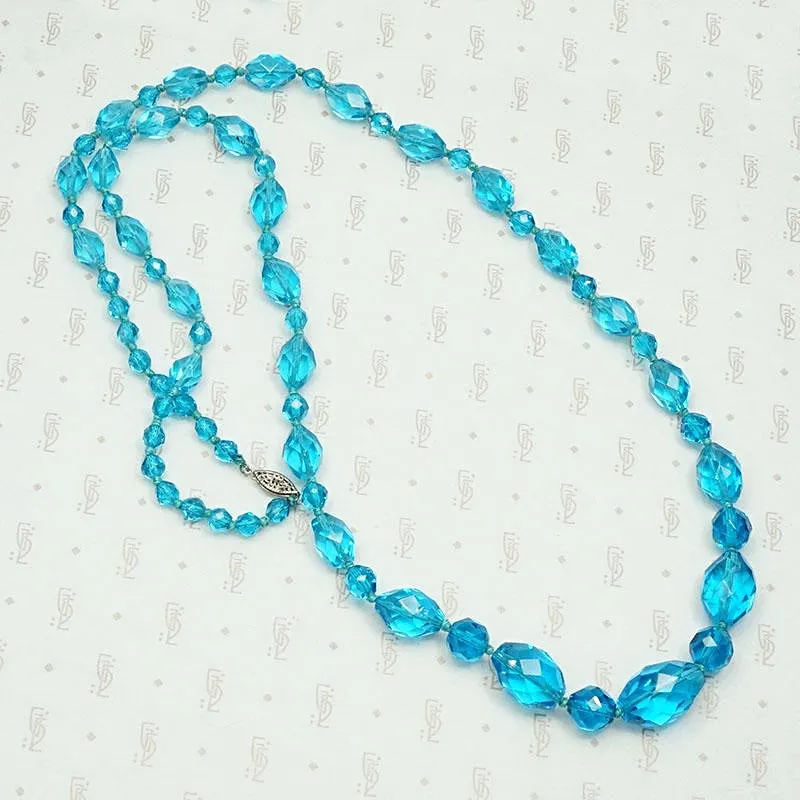 Brilliant Blue Faceted Glass Bead Necklace