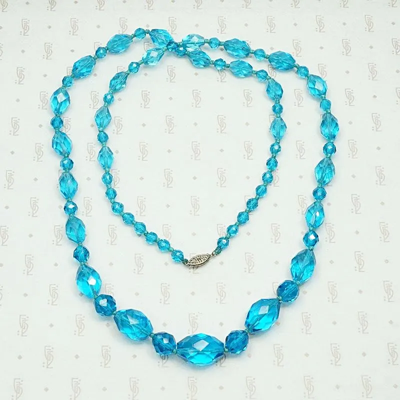 Brilliant Blue Faceted Glass Bead Necklace