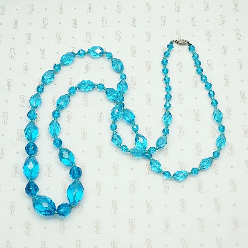 Brilliant Blue Faceted Glass Bead Necklace