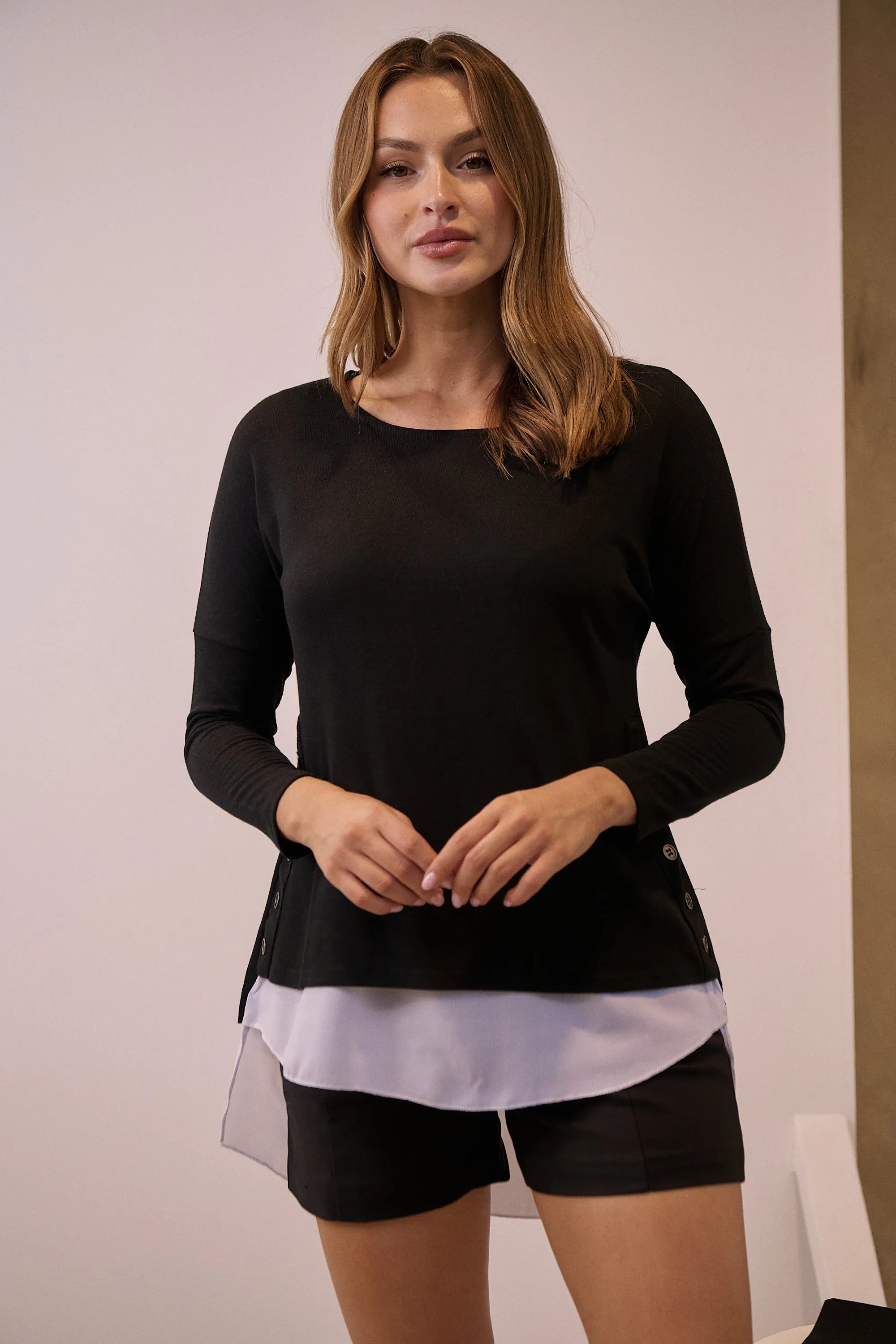 Bronte Long Sleeve Black/White Layered Top