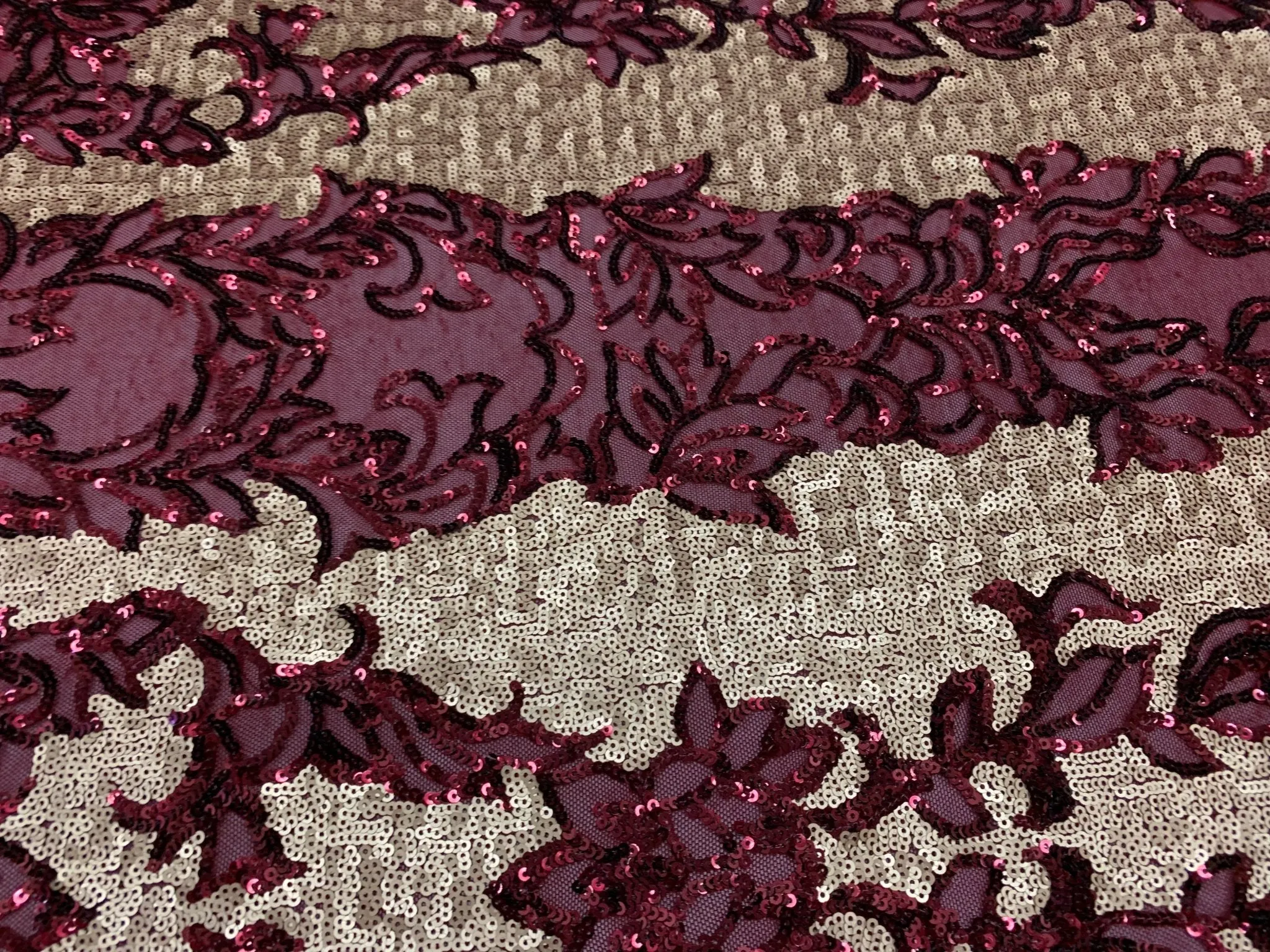 Burgundy_ Elegant 4 WAY Stretch Sequins On Power Mesh//Spandex Mesh Lace Sequins Fabric By The Yard//Embroidery Lace/ Gowns/Veil/ Bridal