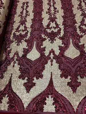 Burgundy_ Elegant 4 WAY Stretch Sequins On Power Mesh//Spandex Mesh Lace Sequins Fabric By The Yard//Embroidery Lace/ Gowns/Veil/ Bridal