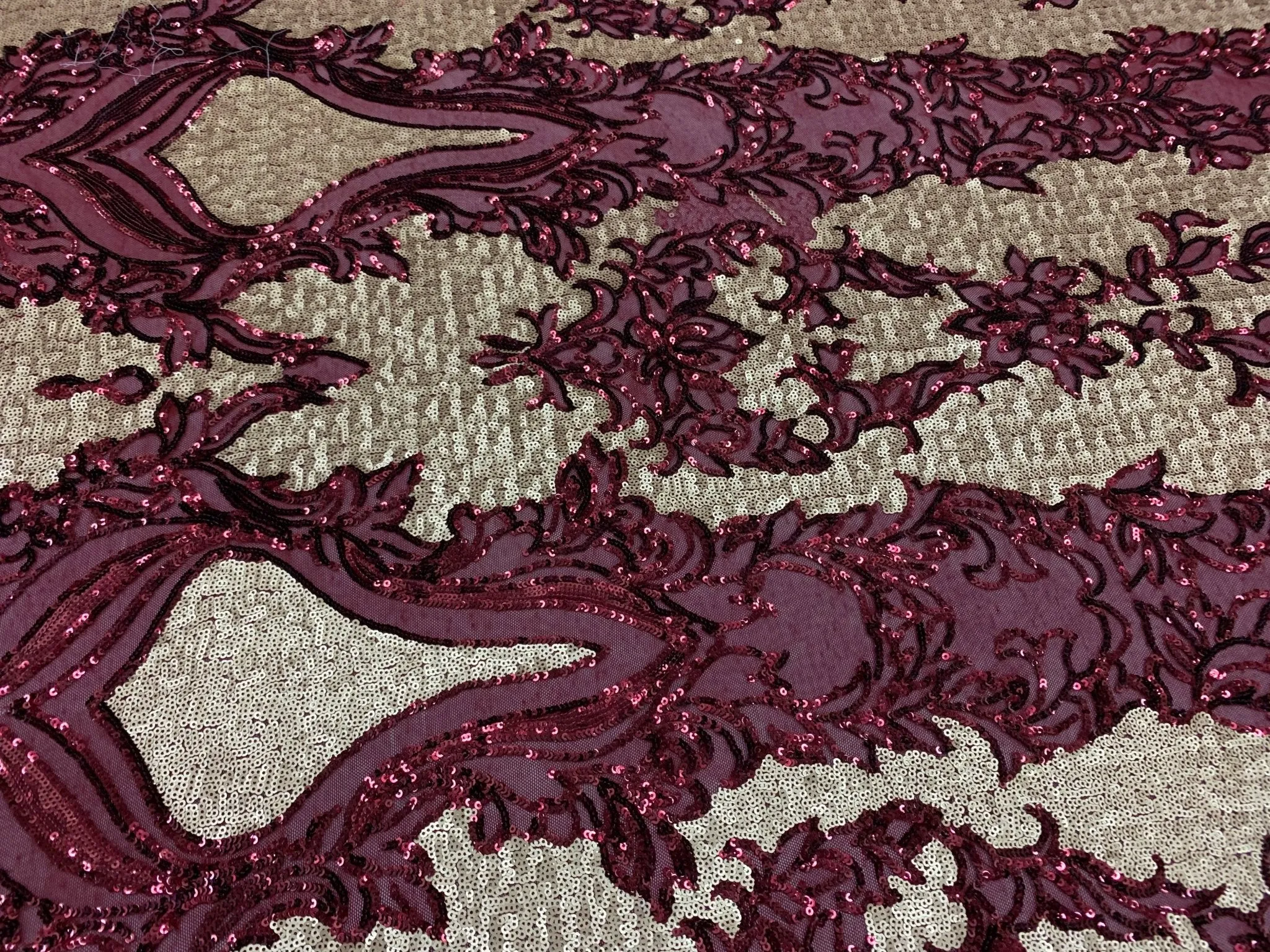 Burgundy_ Elegant 4 WAY Stretch Sequins On Power Mesh//Spandex Mesh Lace Sequins Fabric By The Yard//Embroidery Lace/ Gowns/Veil/ Bridal