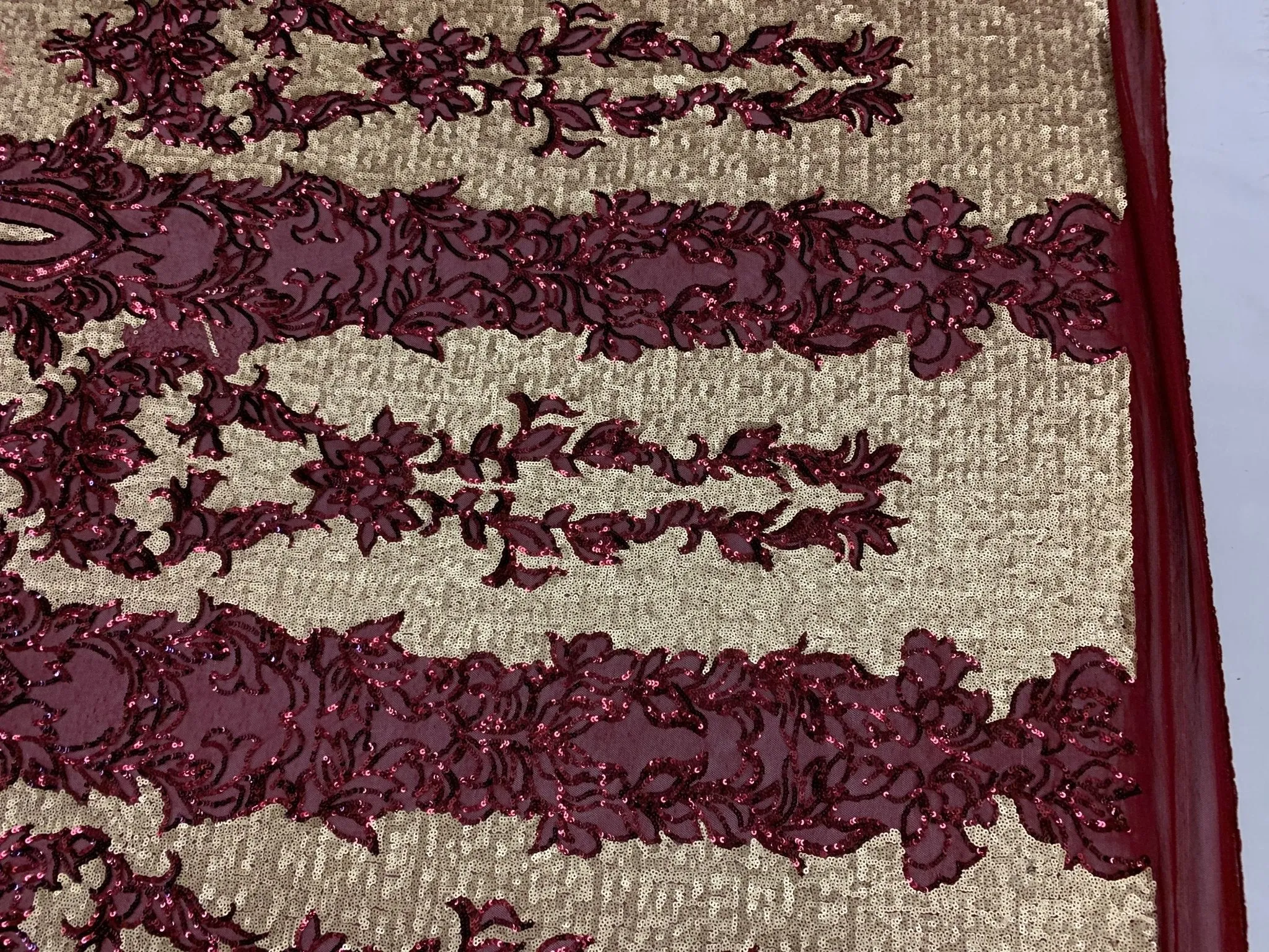 Burgundy_ Elegant 4 WAY Stretch Sequins On Power Mesh//Spandex Mesh Lace Sequins Fabric By The Yard//Embroidery Lace/ Gowns/Veil/ Bridal