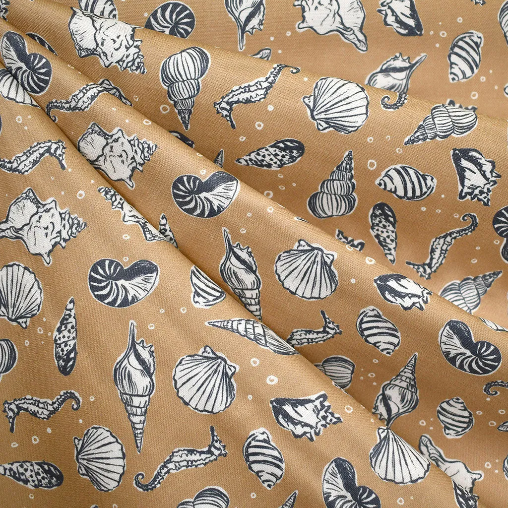 By the Sea Seashells Organic Cotton Double Gauze Tan