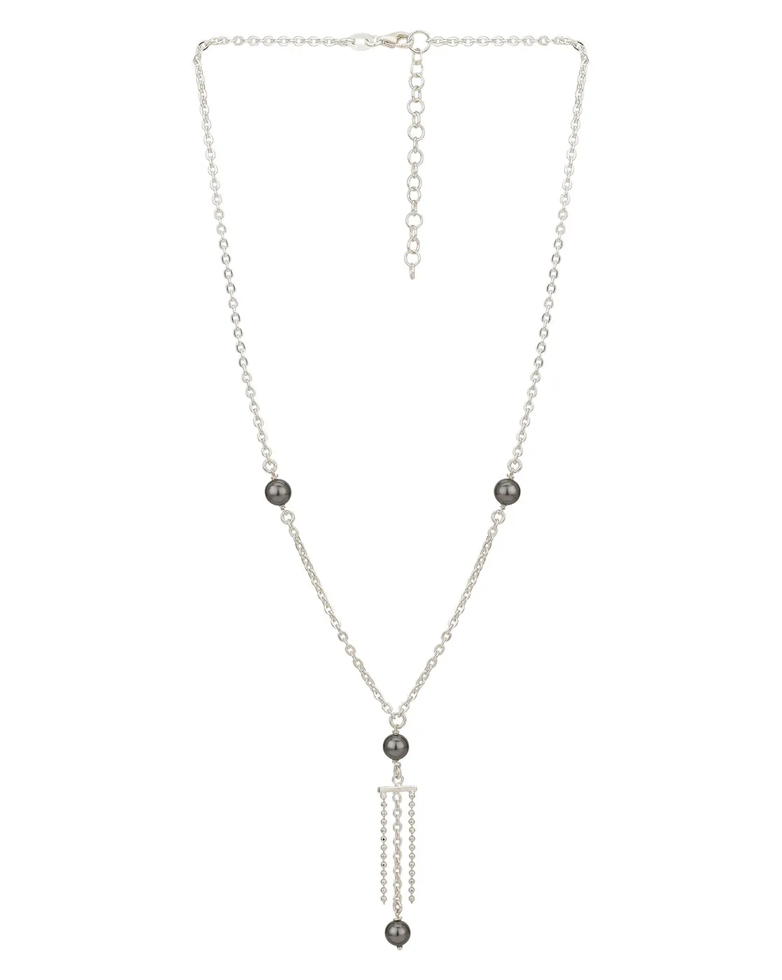 Carlton London Dangling Bead And Chain With Rhodium Plated Lariat Necklace