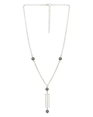 Carlton London Dangling Bead And Chain With Rhodium Plated Lariat Necklace