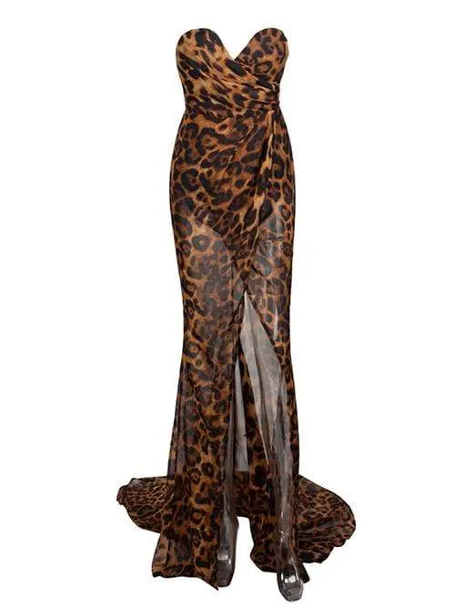 CARMINE Strapless Leopard Maxi Dress