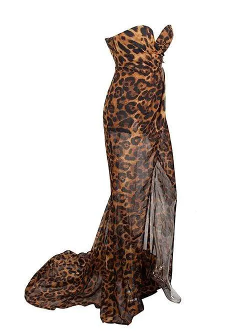 CARMINE Strapless Leopard Maxi Dress