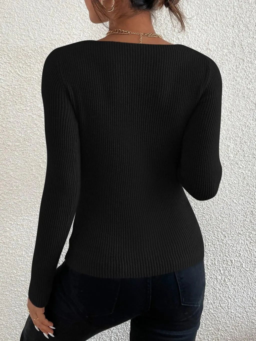 Casual Knit V-Neck Pullover Sweater Basic