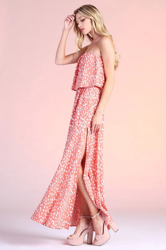 Cherry Blossom Strapless Maxi Dress