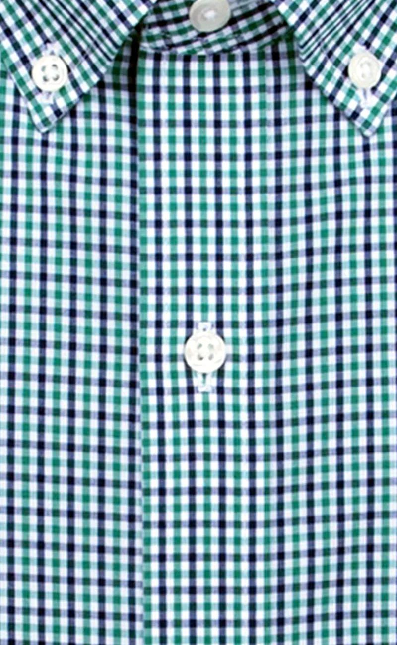 Classic Fit Green / Navy Tattersall check Button-Down Collar Supima® Non-Iron Cotton Broadcloth Sport Shirt