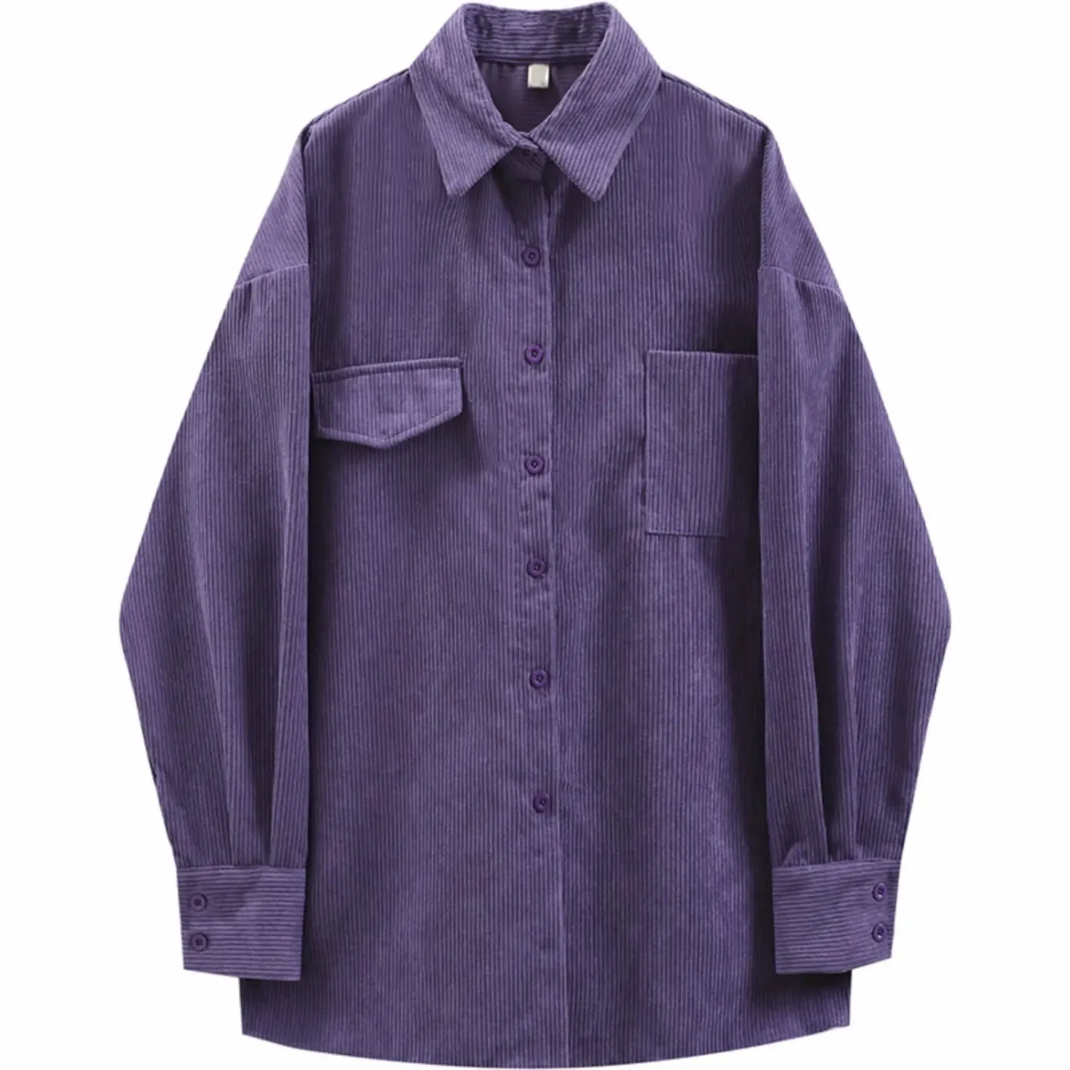 Corduroy Purple Top Button Up Women Shirts Long Sleeve Turn Down Collar Oversized Loose Outerwear Spring Blouse