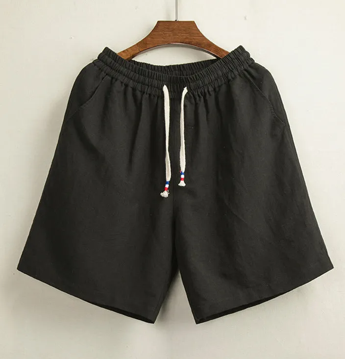 Cotton Linen Solid Casual Shorts