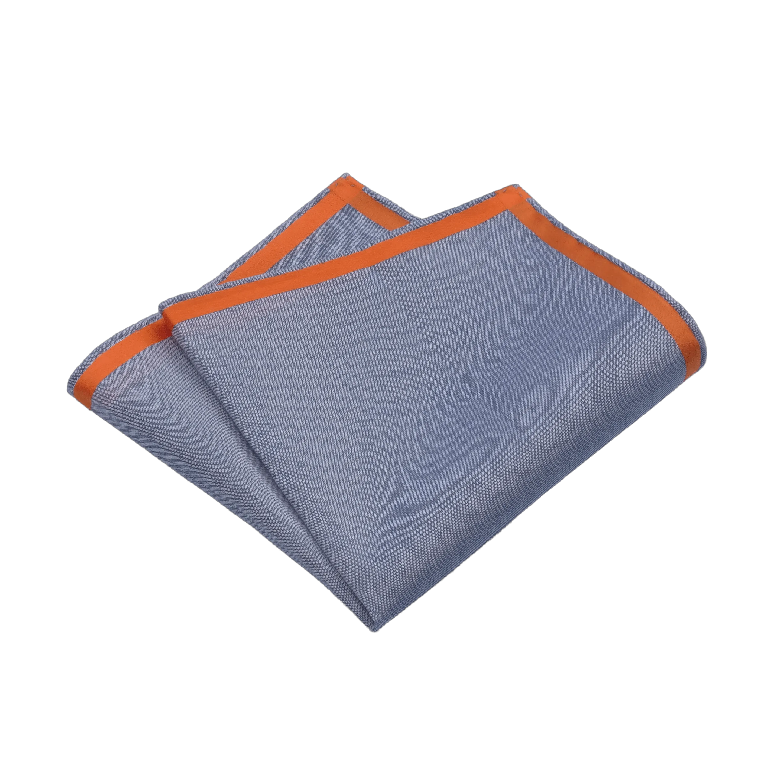 Cotton Pocket Square in Blue with Orange Edges