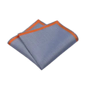 Cotton Pocket Square in Blue with Orange Edges