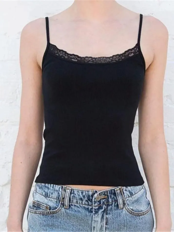 Cropped Lace Trim Rib Cami Top