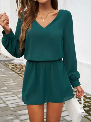 Cutout V-Neck Long Sleeve Mini Dress