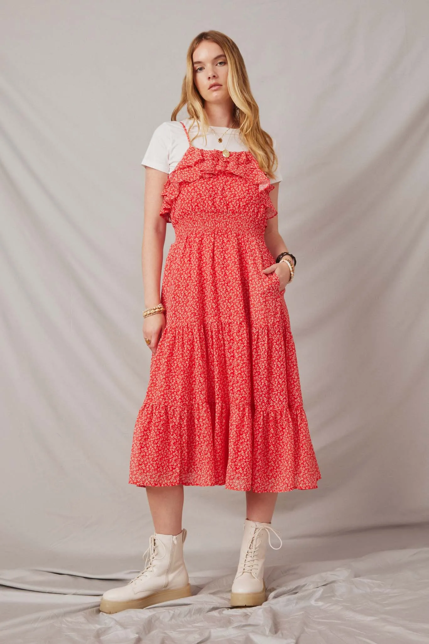 Ditsy Floral Ruffle Bodice Chiffon Dress