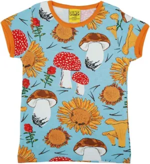 DUNS Short Sleeved T-shirt - Sunflowers and Mushrooms Blue