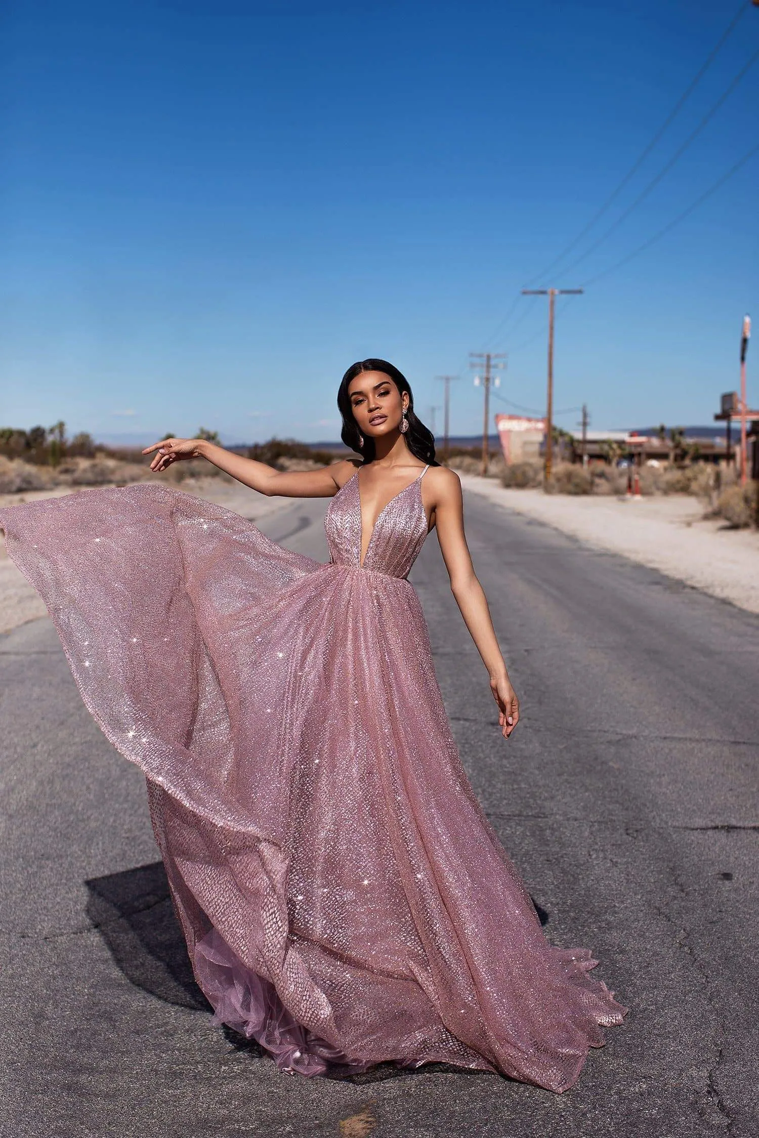 Electra Glitter Gown - Rose Gold