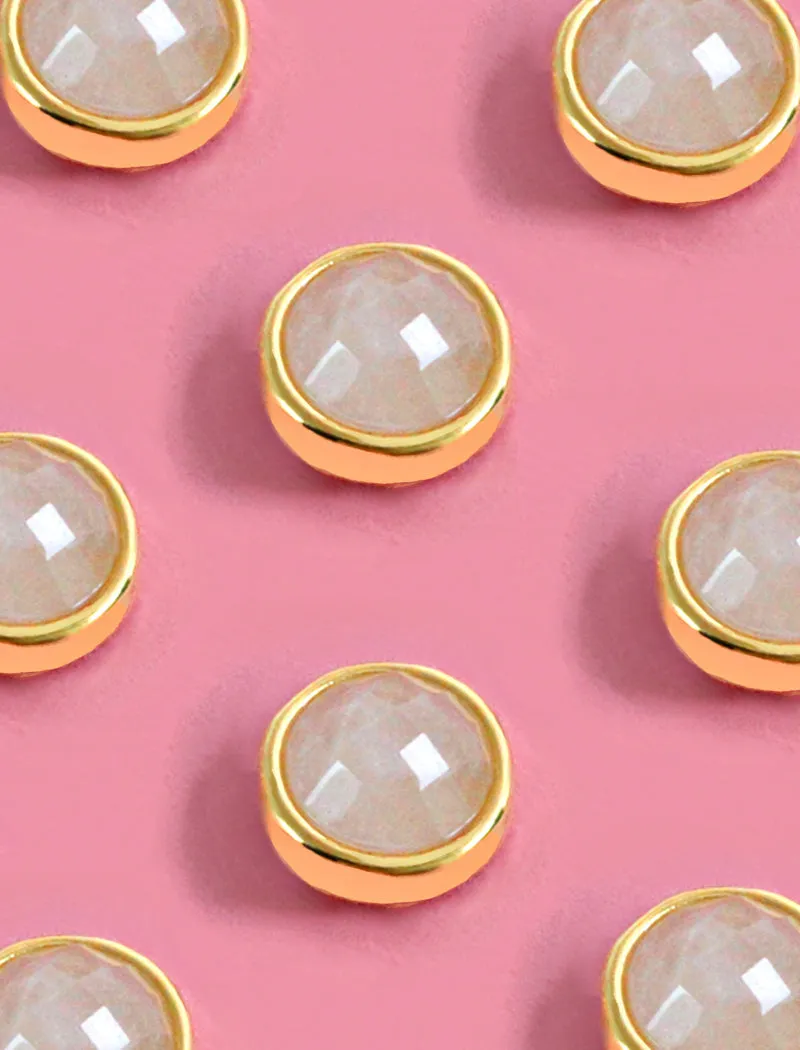 FIRE White Quartz Gemstone 24K Gold Studs