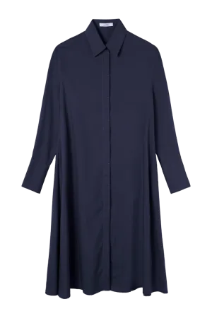 Flared Midi Shirt Dress | Blue