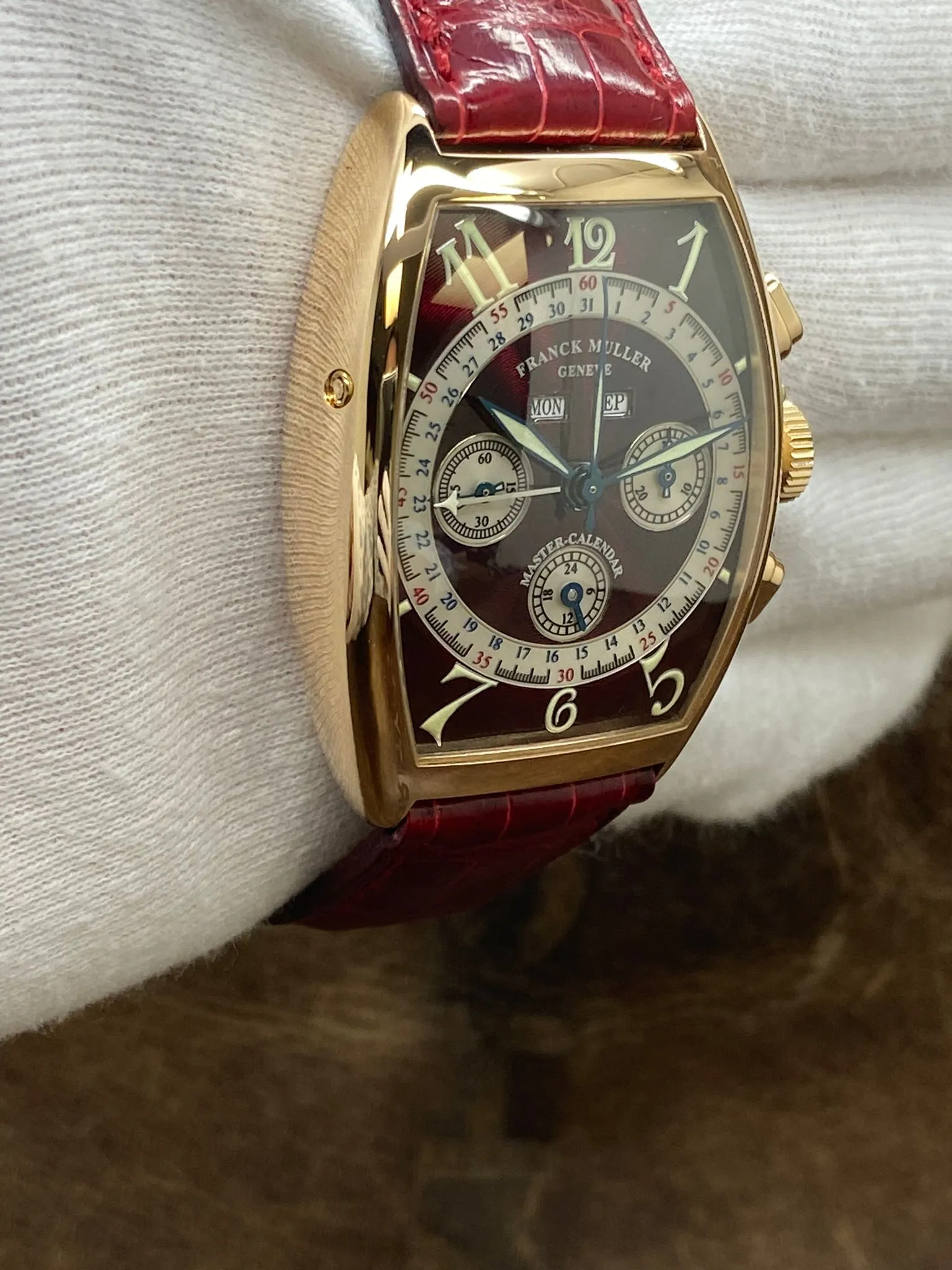 Franck Muller Master Calendar Chronograph Magnum Rare 18K Rose Gold 6850 CC MC Red Dial Manual Wind Men's Watch