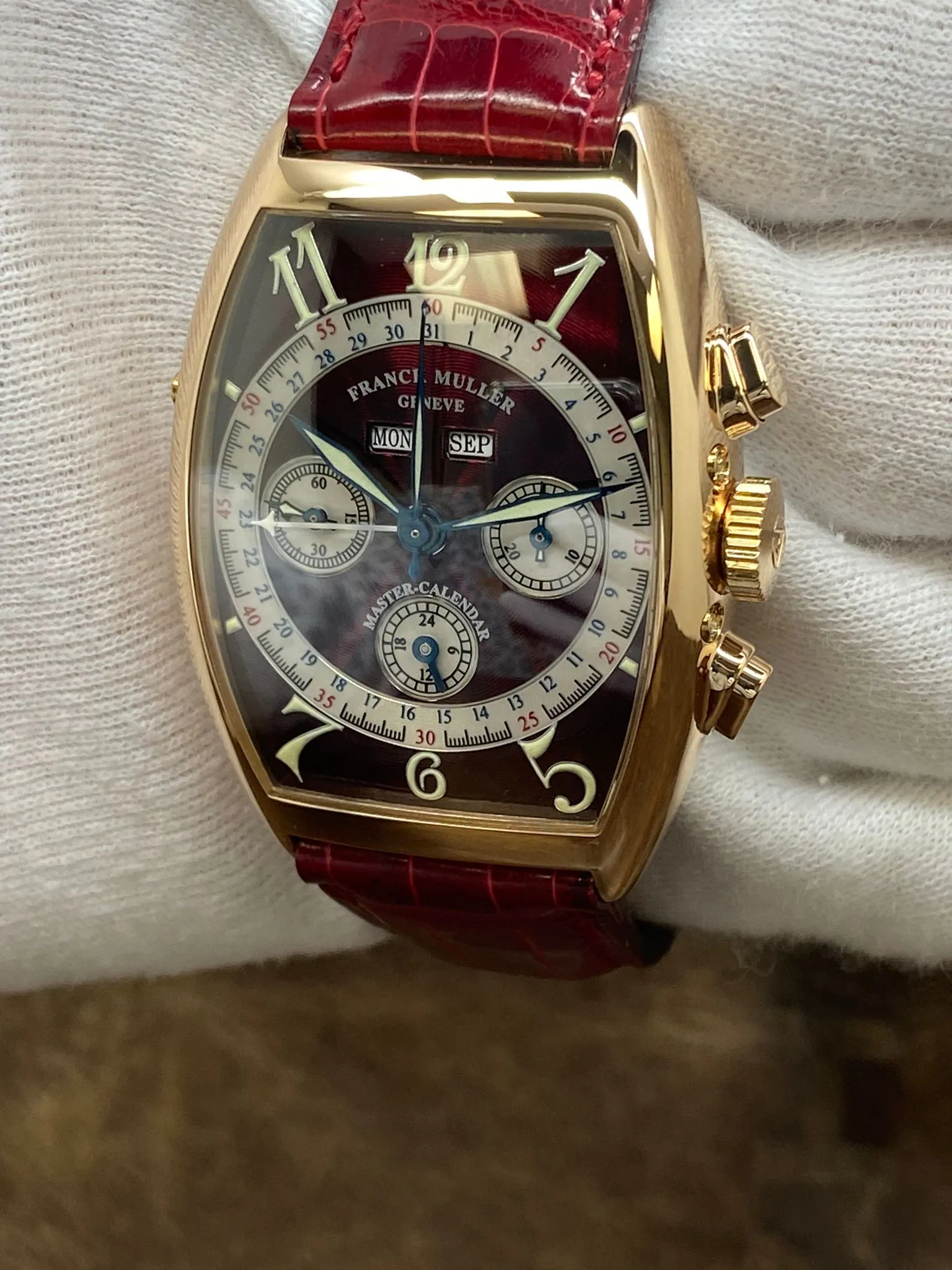 Franck Muller Master Calendar Chronograph Magnum Rare 18K Rose Gold 6850 CC MC Red Dial Manual Wind Men's Watch