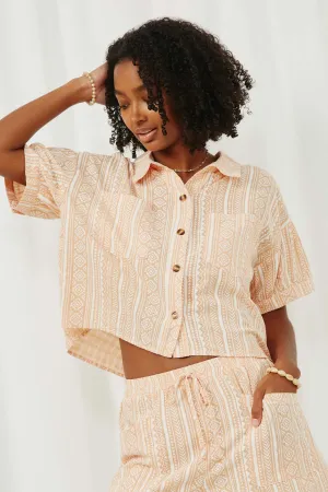 Geometric Print Short Sleeve Button Up Shirt