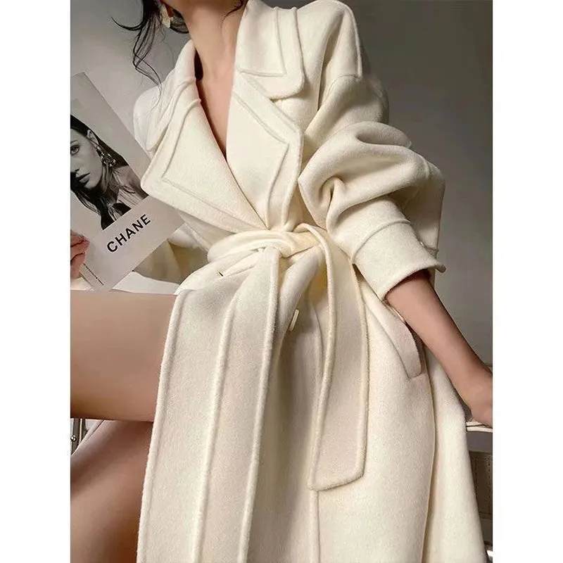 Getadme Fashion New Women Elegant Casual Woolen Coat Vintage Loose Solid Chic Fall Winter Outerwear Overcoat Female Clothes Warm Cloak