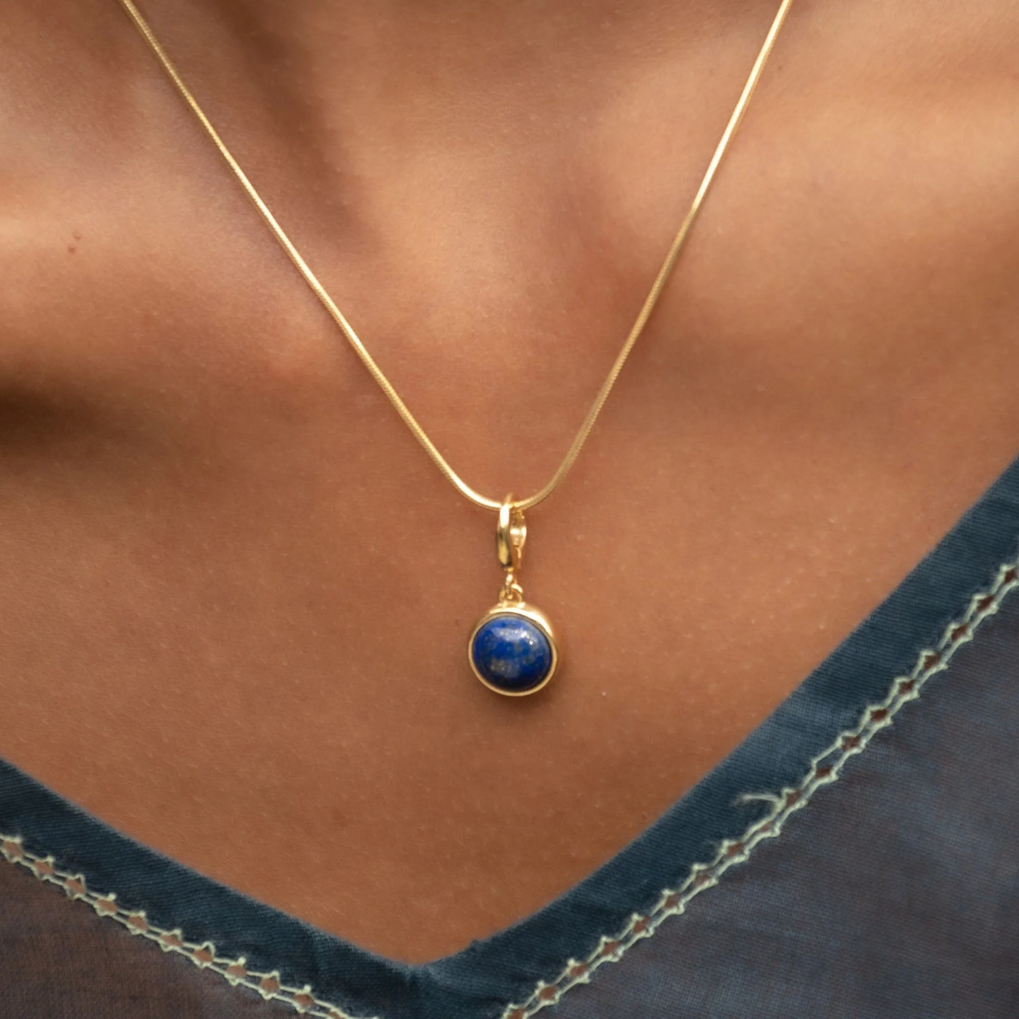 Gold Plated Blue Lapis Healing Stone Charm (Wisdom)