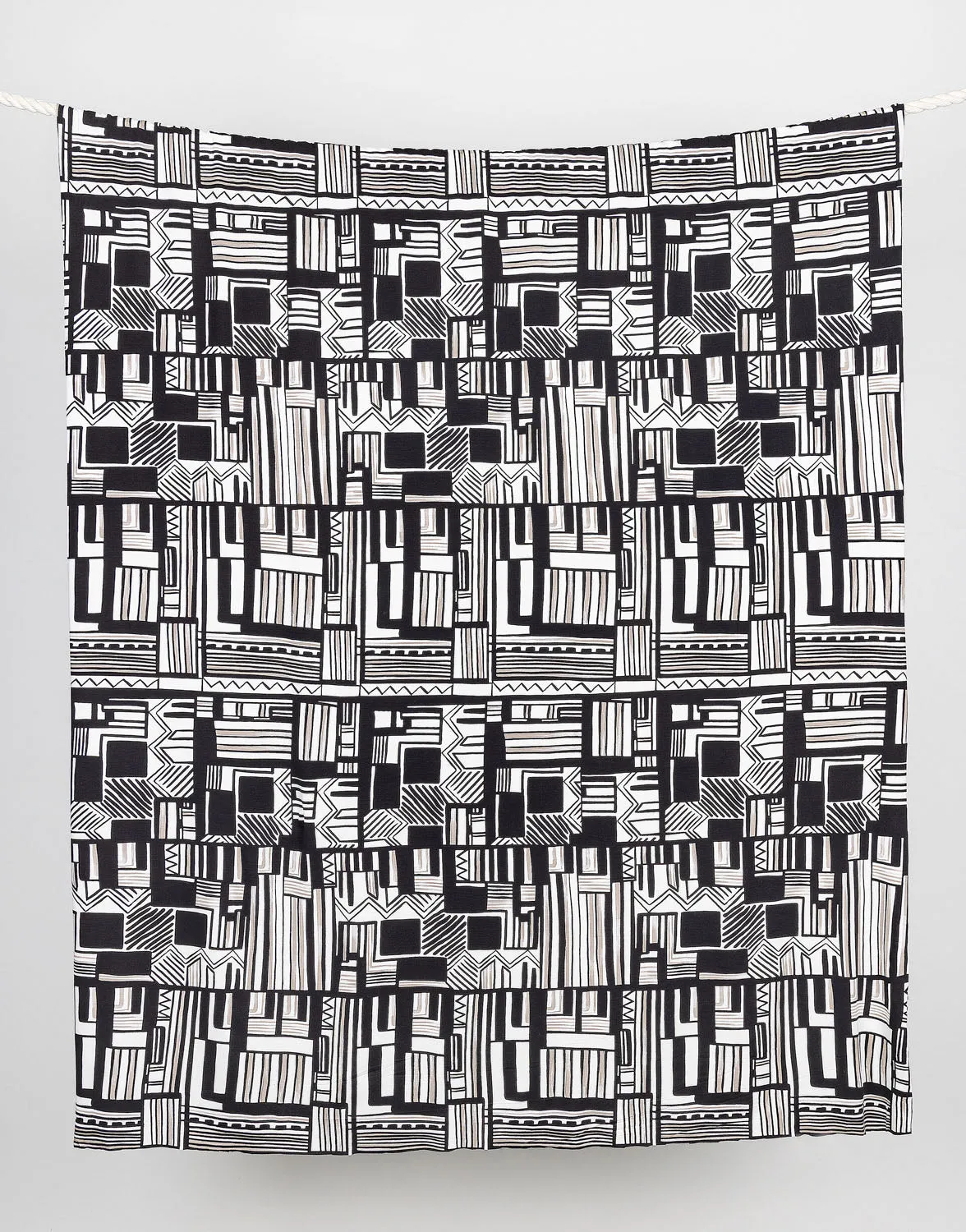 Graphic Shapes Viscose Knit Print Designer Deadstock - Taupe   Black   Cream - Swatch