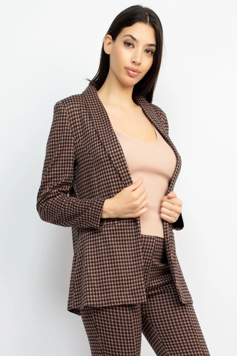 HOUNDSTOOTH NOTCH SEAMED BLAZER